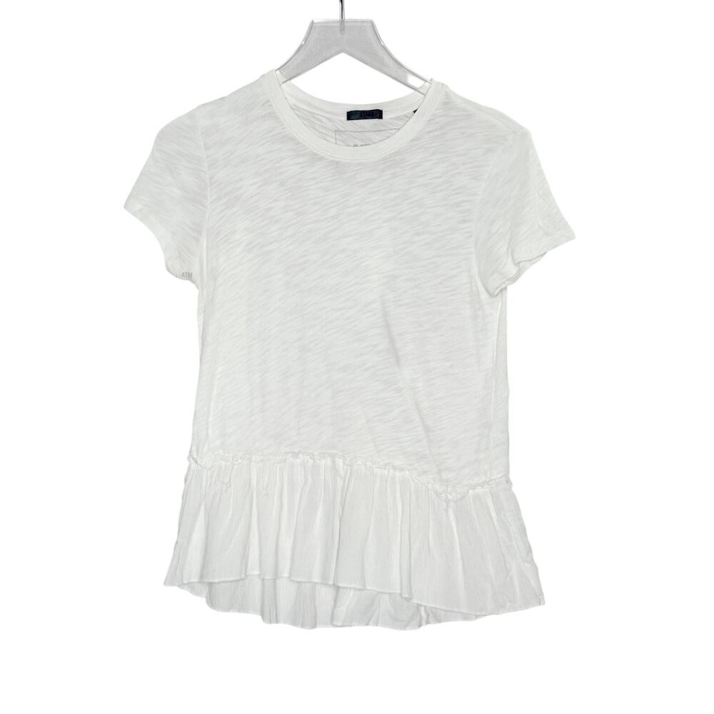 ATM Slub Jersey Schoolboy Crew Neck Tee T-Shirt S White Ruffle Hem